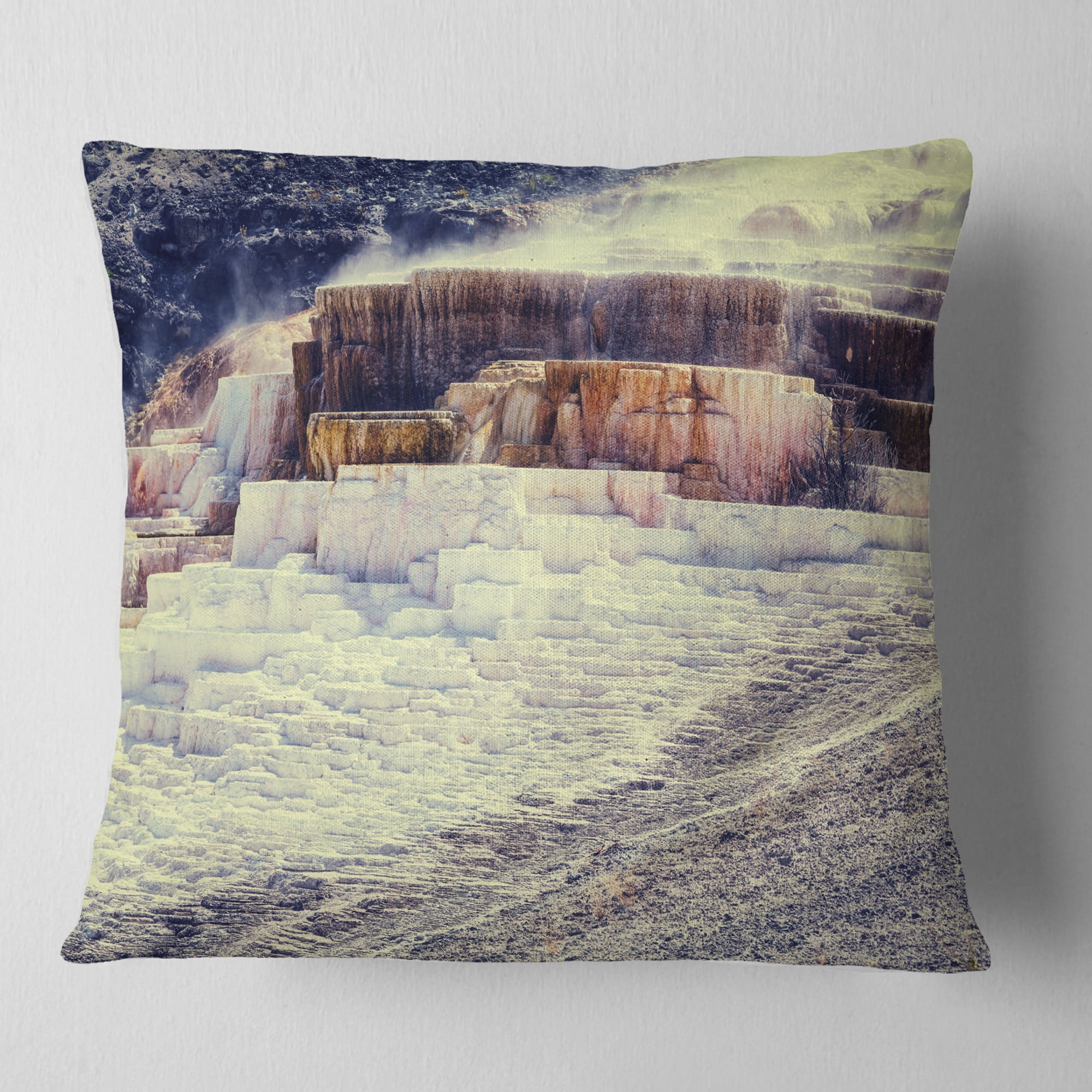 Designart Hot Springs in Yellowstone - Seascape Throw Pillow - 16x16