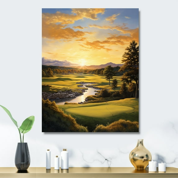 Designart "Hour Golf Golf Golden painting" Golf Metal Wall Art Prints