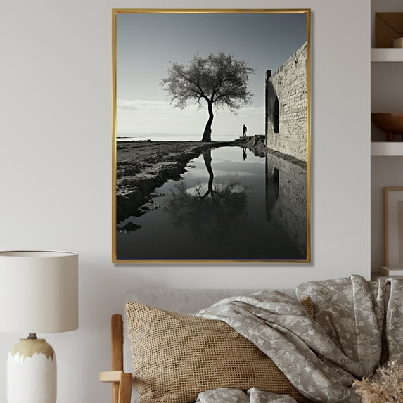 Designart "House By The Tree Tranquility" Aquariums Floater Framed Wall Art Prints