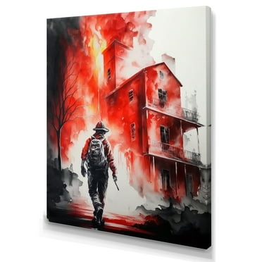 Designart House On Fire Canvas Wall Art