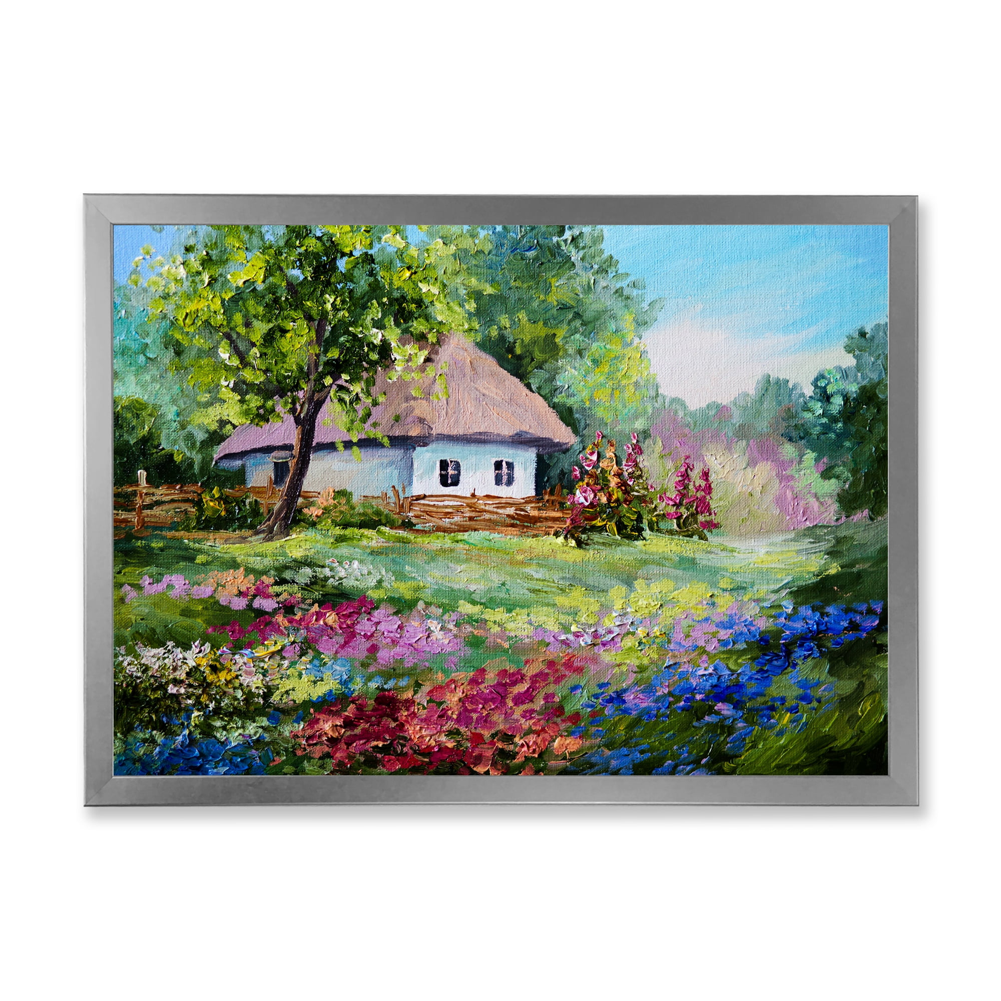 Designart 'House With Blossoming Flowers On The Mountain I' Traditional Framed Art Print