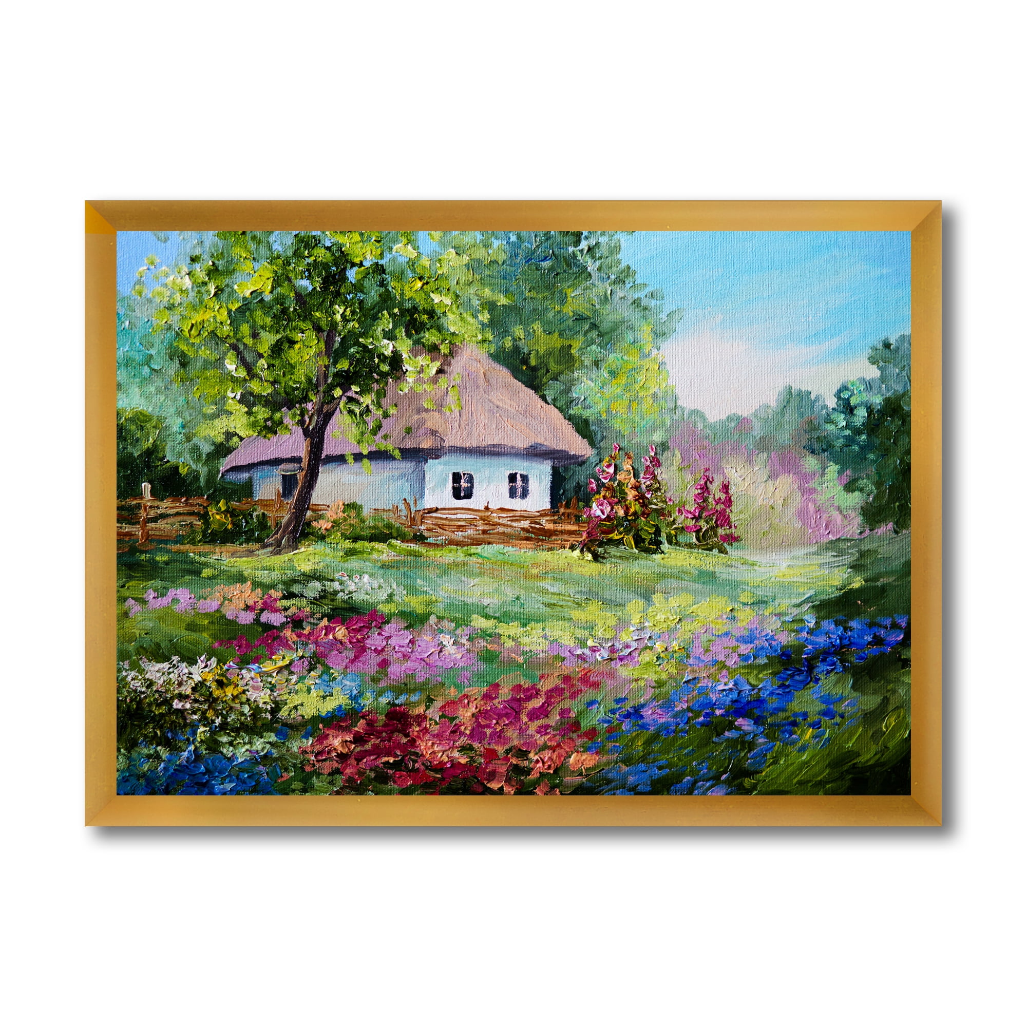 Designart 'House With Blossoming Flowers On The Mountain I' Traditional Framed Art Print