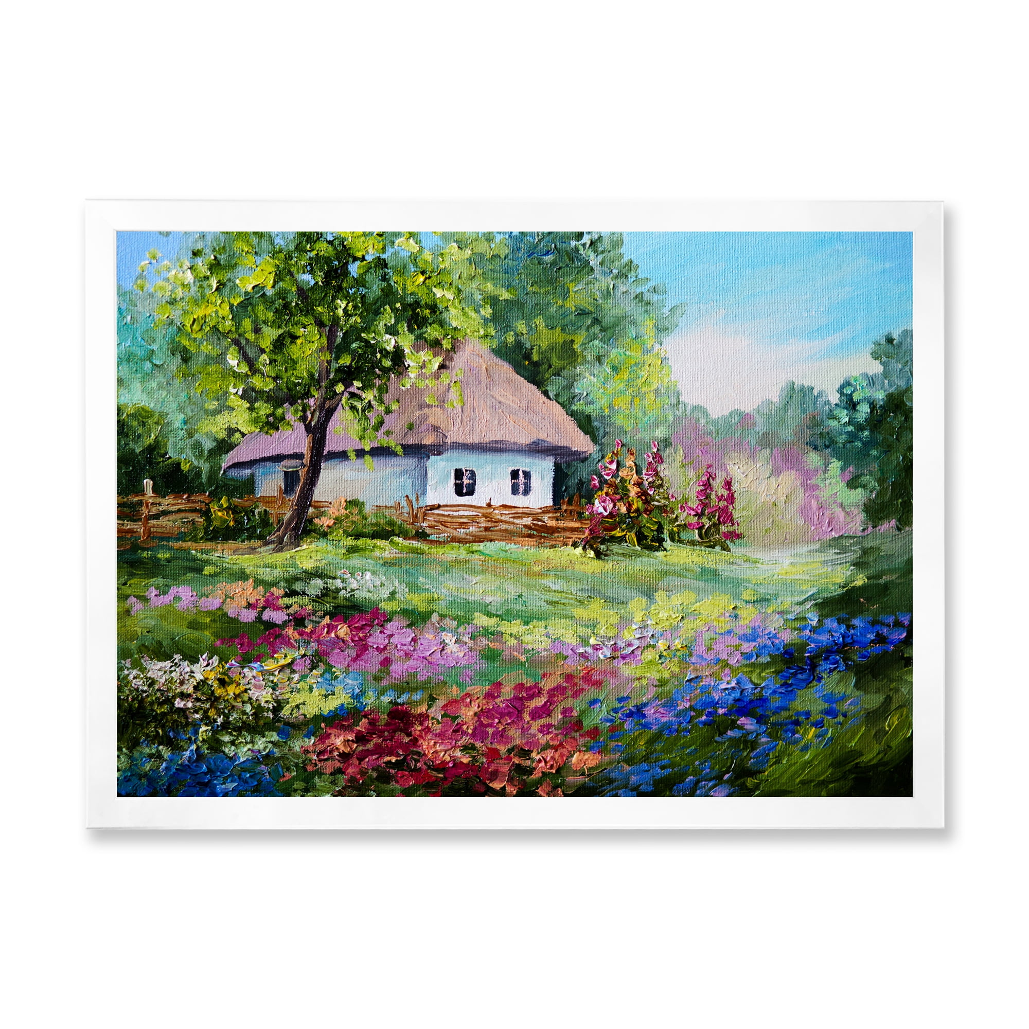 Designart 'House With Blossoming Flowers On The Mountain I' Traditional Framed Art Print