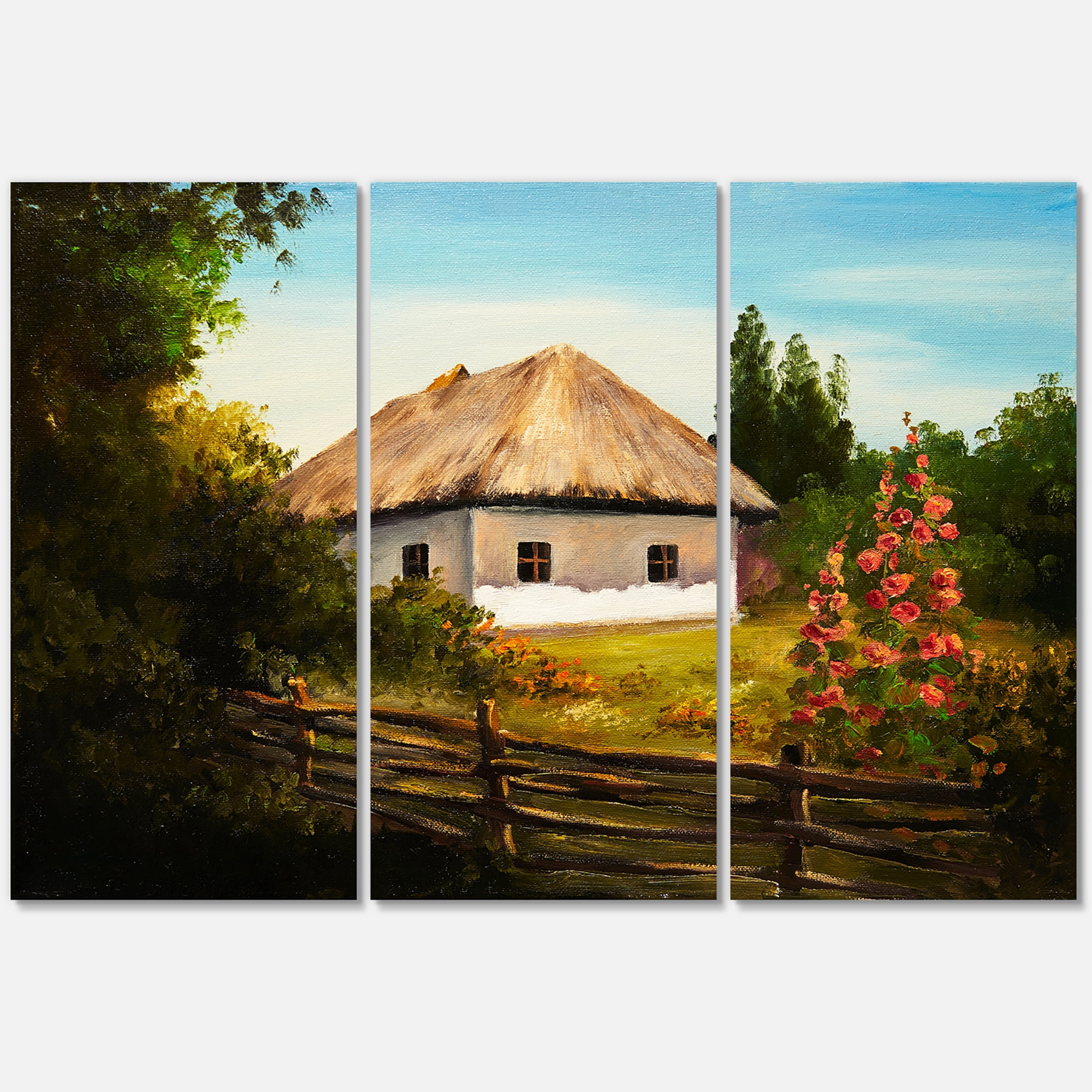Designart ' House With Blossoming Flowers On The Mountain II ' Traditional Canvas Wall Art Print