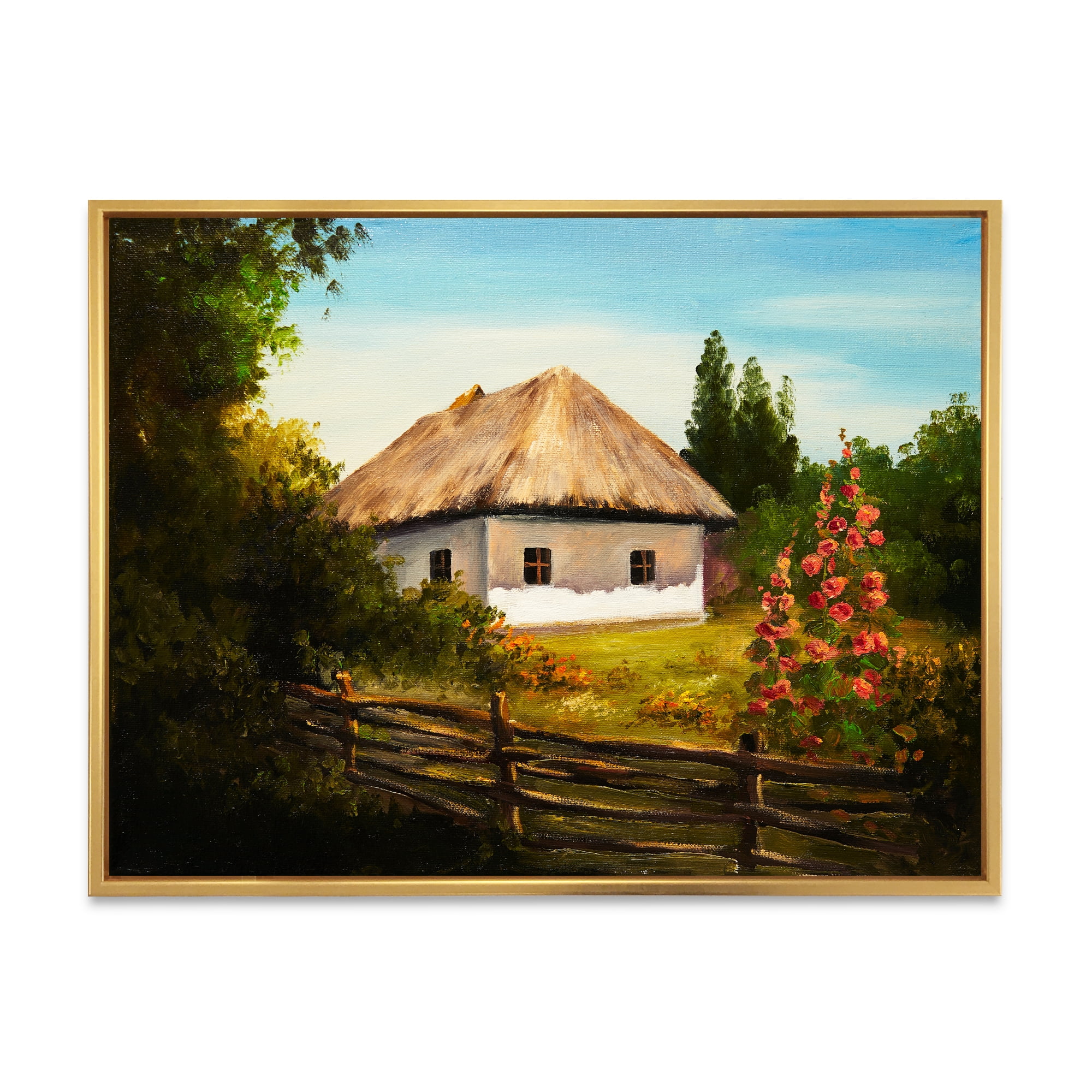 Designart 'House With Blossoming Flowers On The Mountain II' Traditional Framed Canvas Wall Art Print