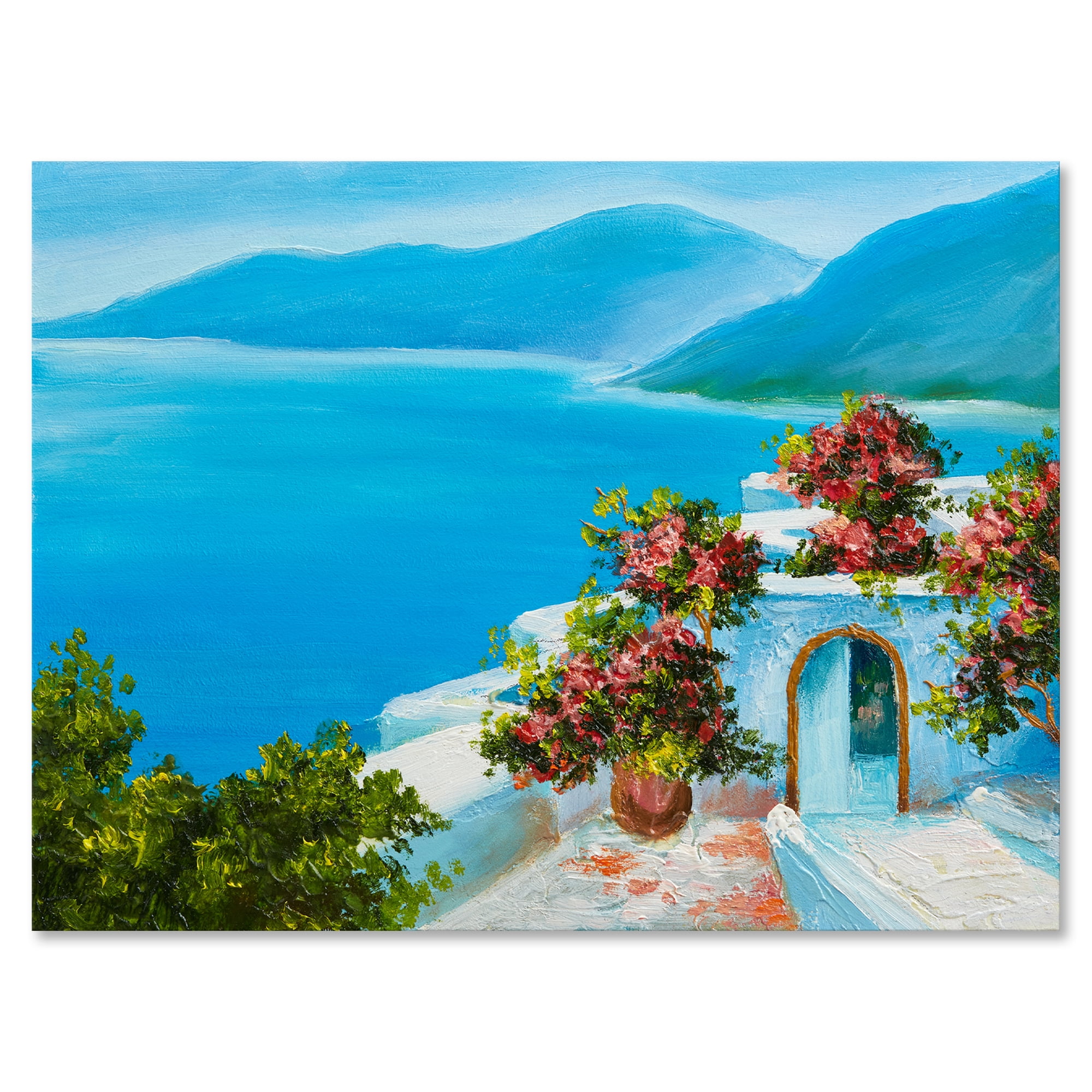 Designart ' House With Colorful Flowers Near The Sea I ' Nautical & Coastal Canvas Wall Art Print