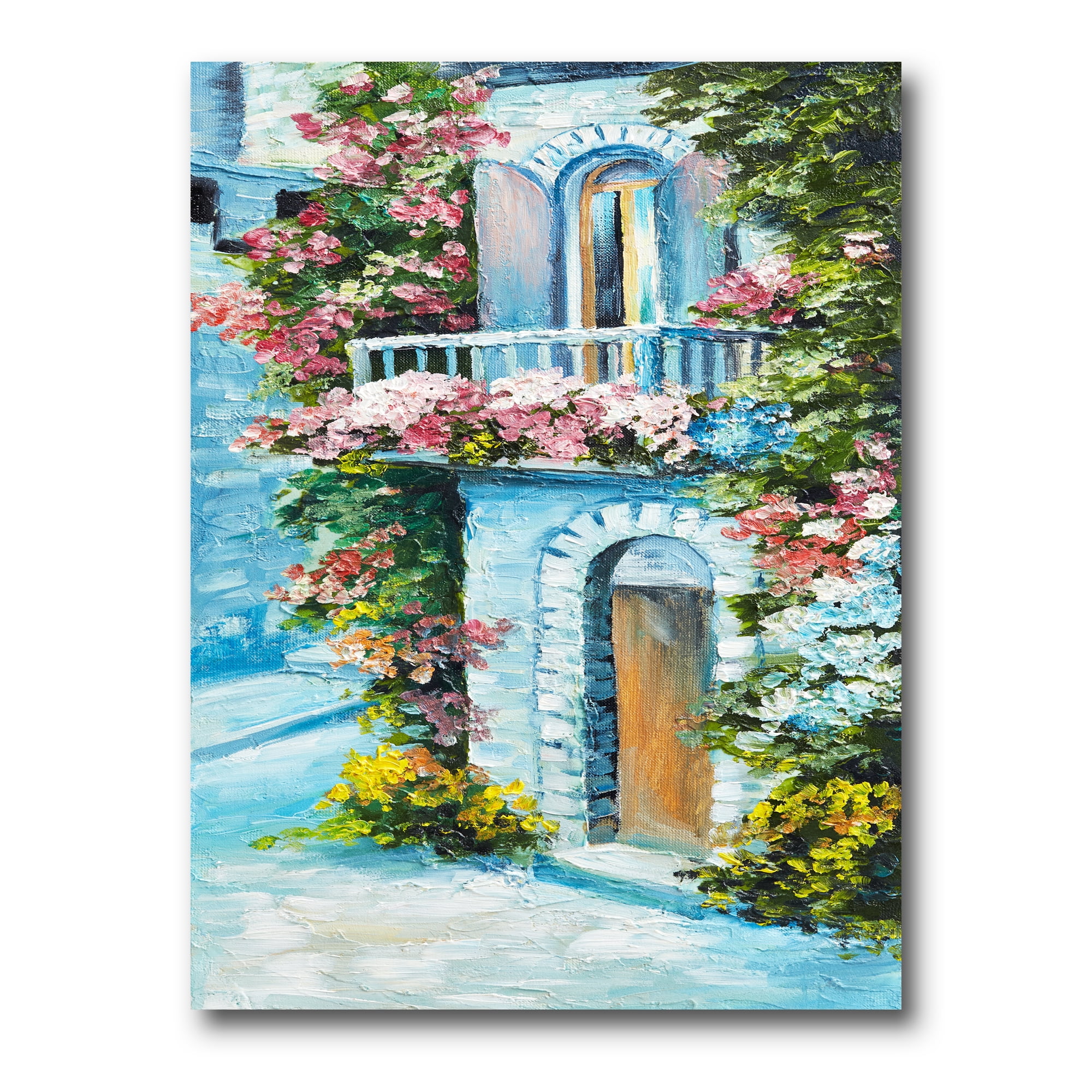 Designart ' House With Colorful Flowers Near The Sea II ' Traditional Canvas Wall Art Print