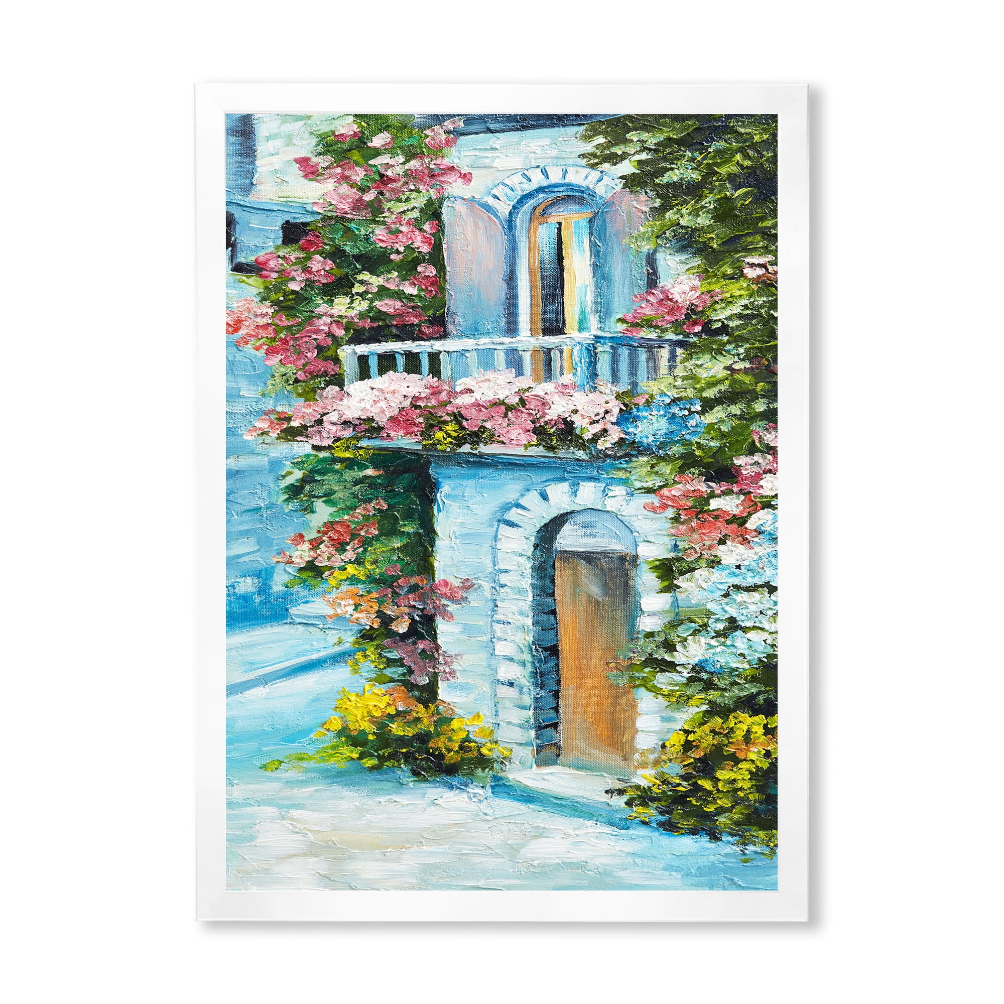 Designart 'House With Colorful Flowers Near The Sea II' Traditional Framed Art Print