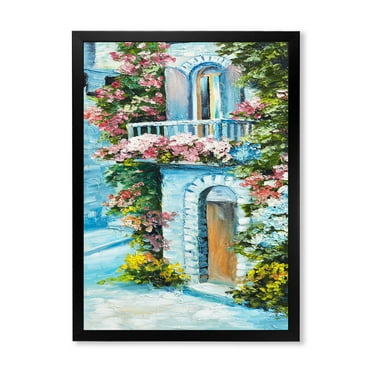 Designart 'House With Colorful Flowers Near The Sea II' Traditional Framed Art Print