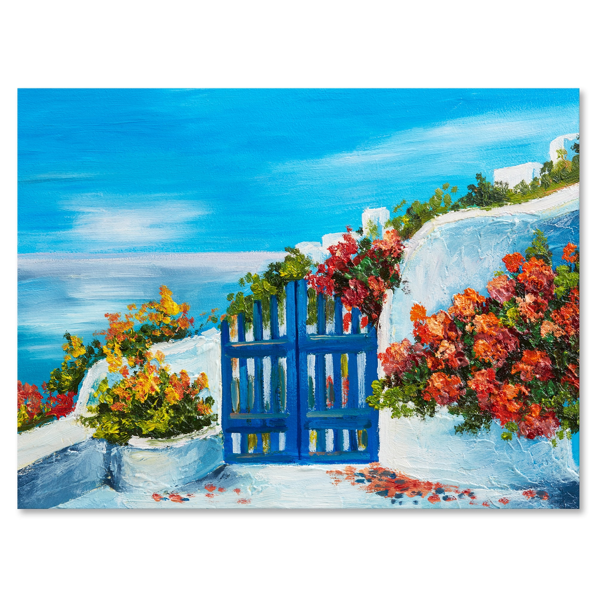 Designart ' House With Colorful Flowers Near The Sea III ' Nautical & Coastal Canvas Wall Art Print