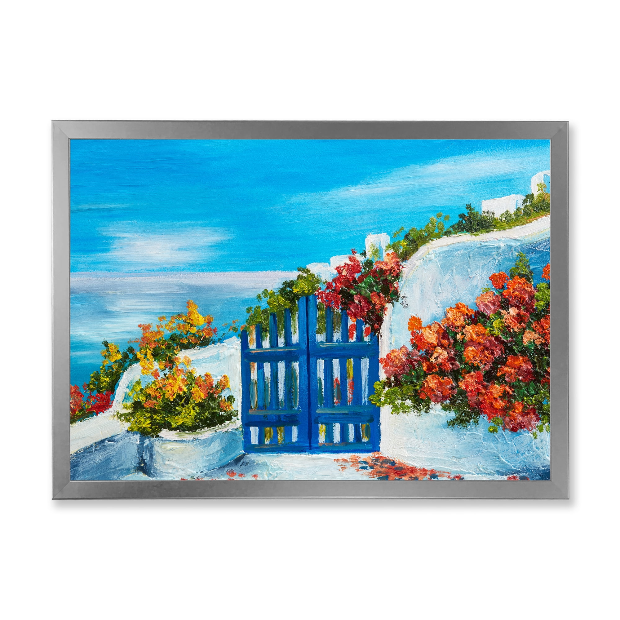 Designart 'House With Colorful Flowers Near The Sea III' Nautical & Coastal Framed Art Print