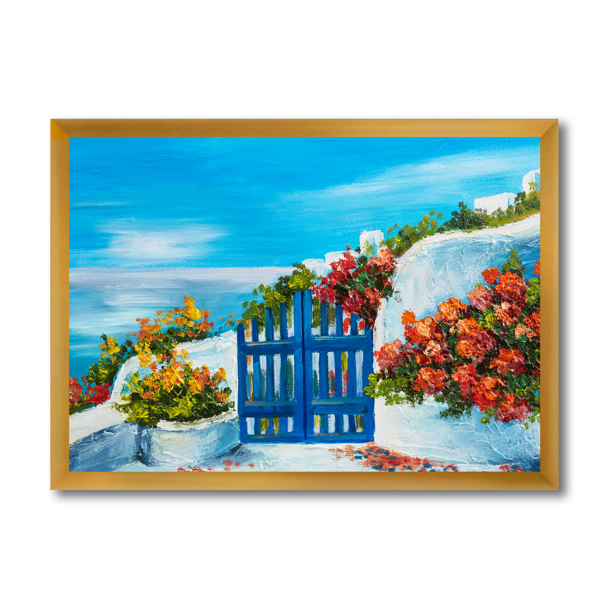 Designart 'House With Colorful Flowers Near The Sea III' Nautical & Coastal Framed Art Print