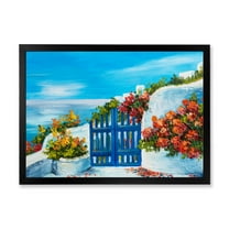 Designart 'House With Colorful Flowers Near The Sea III' Nautical & Coastal Framed Art Print