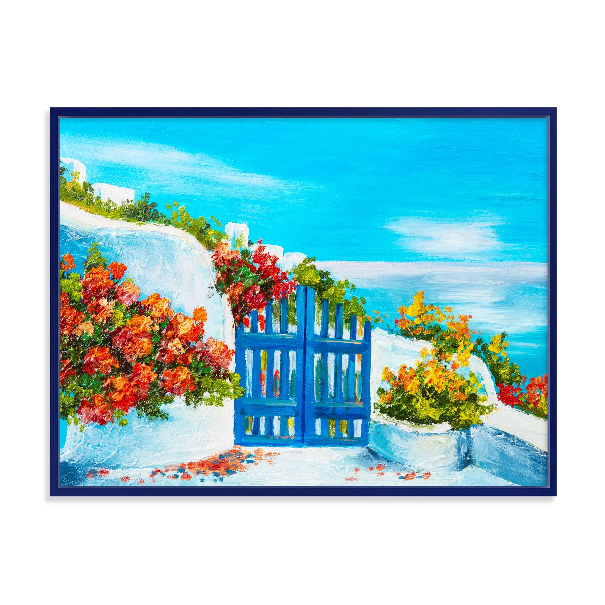Designart 'House With Colorful Flowers Near The Sea III' Nautical & Coastal Framed Canvas Wall Art Print