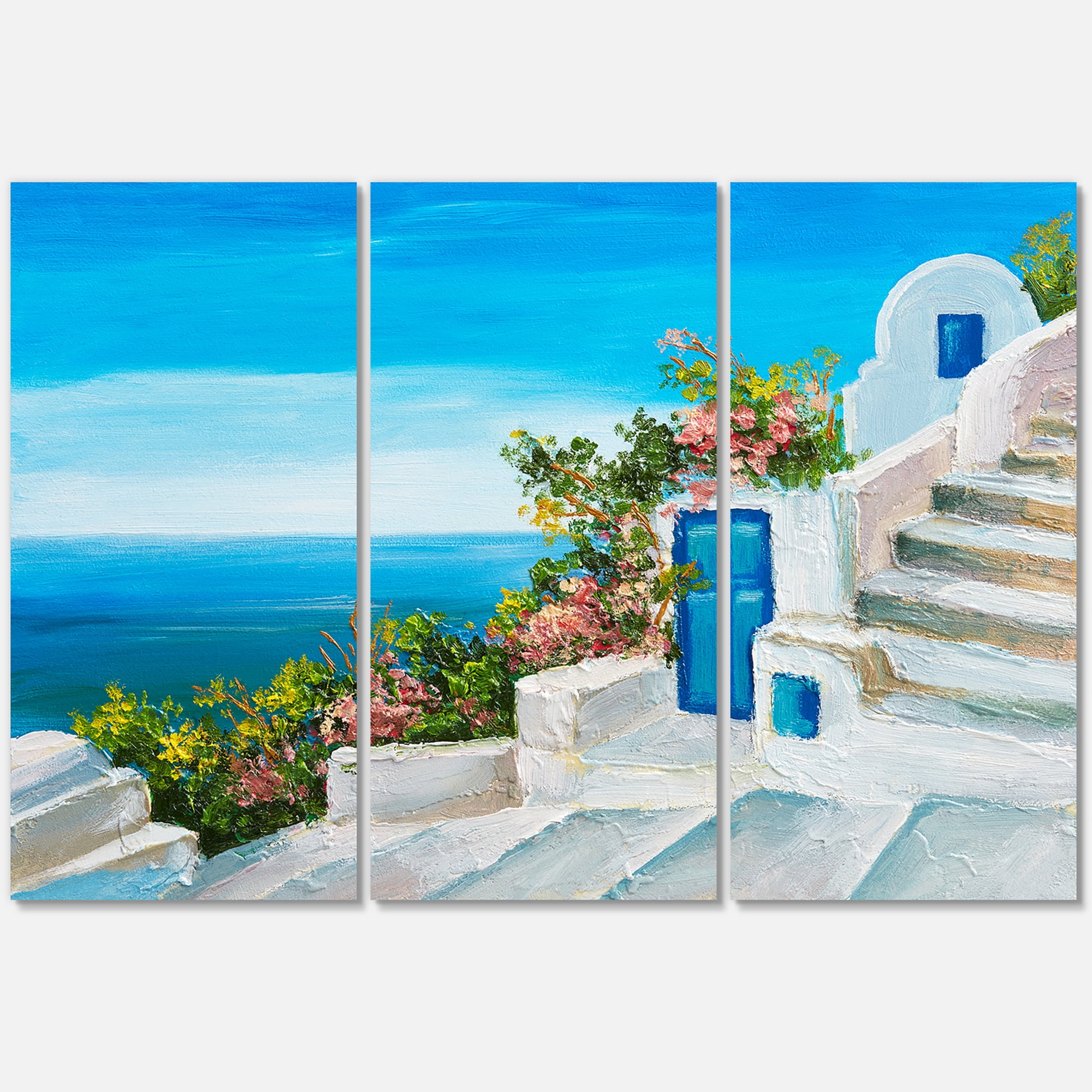 Designart ' House With Colorful Flowers Near The Sea IV ' Nautical & Coastal Canvas Wall Art Print