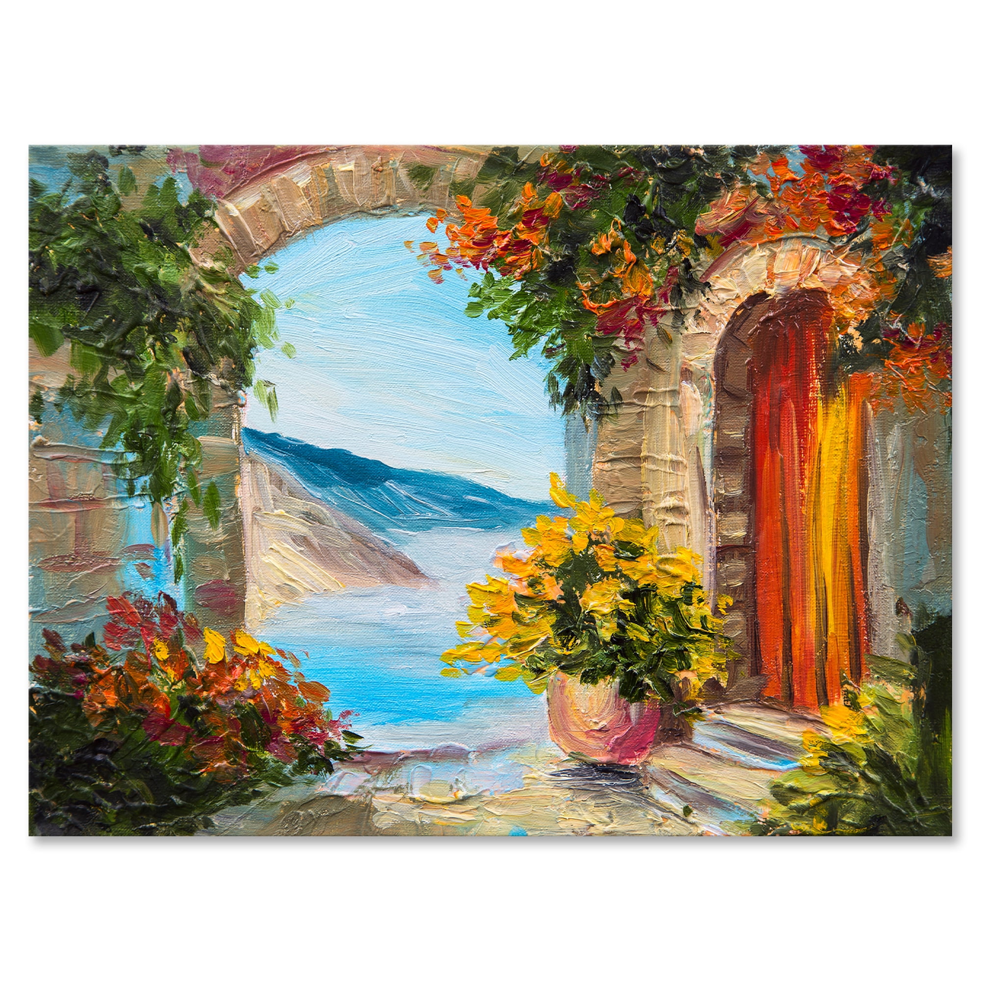Designart ' House With Colorful Flowers Near The Sea Summer Season ' Nautical & Coastal Canvas Wall Art Print