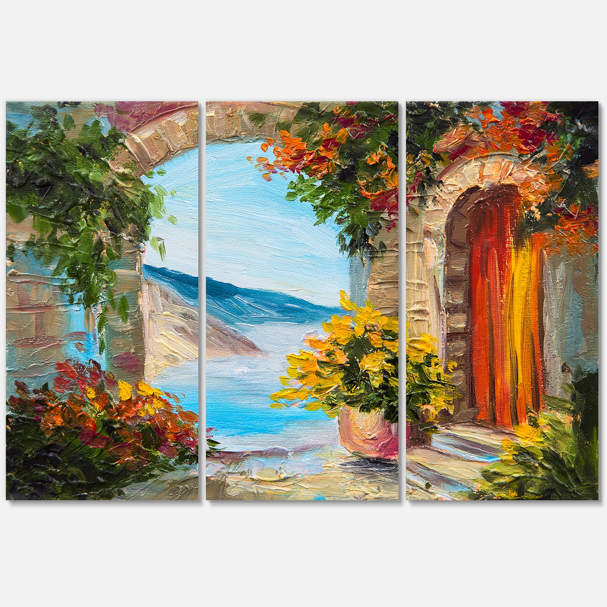 Designart ' House With Colorful Flowers Near The Sea Summer Season ' Nautical & Coastal Canvas Wall Art Print