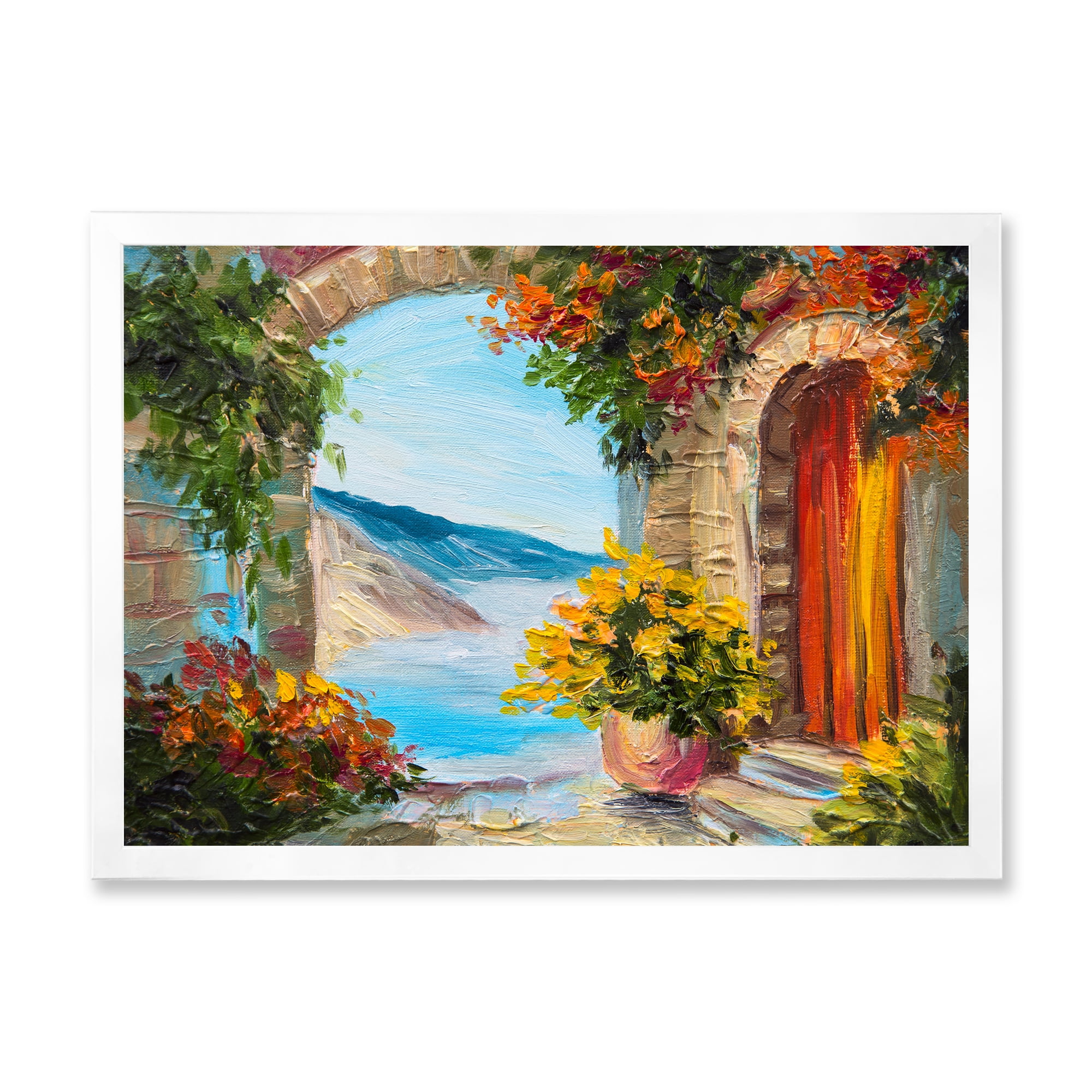Designart 'House With Colorful Flowers Near The Sea Summer Season' Nautical & Coastal Framed Art Print