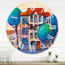 Designart 'House With Red Roof And Colorful Autumn Trees' Modern Wall Clock