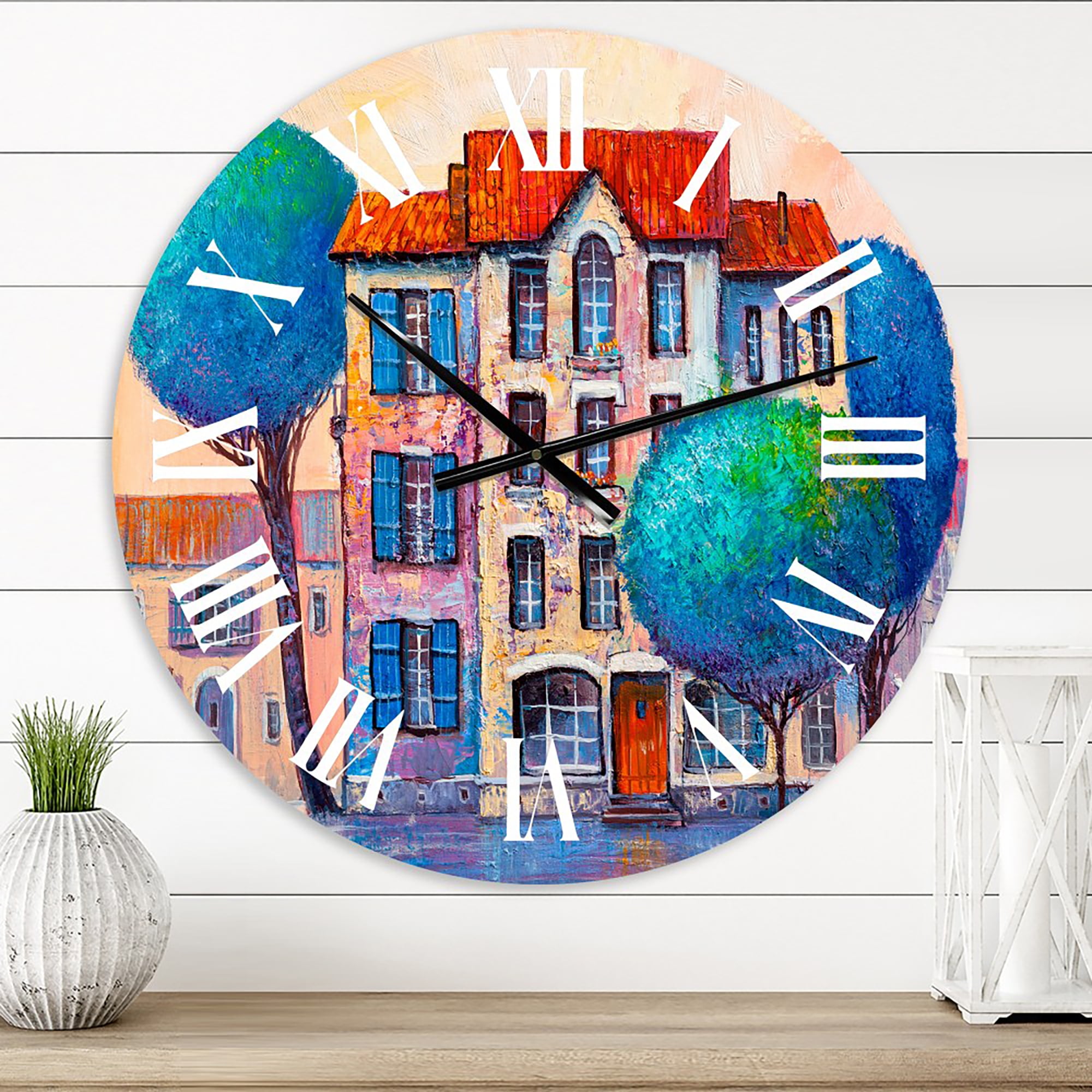 Designart 'House With Red Roof And Colorful Autumn Trees' Modern Wall Clock