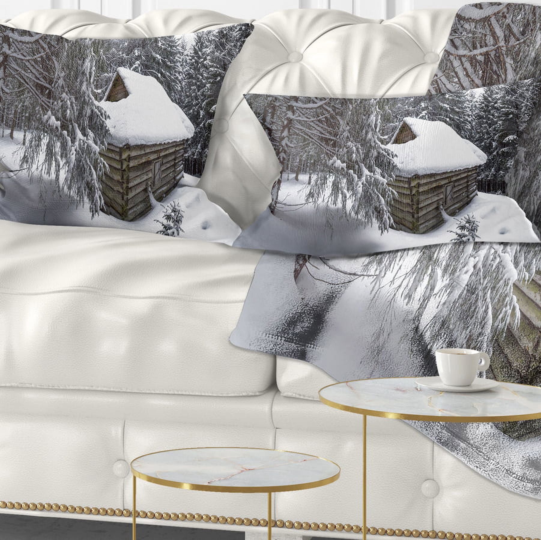 Designart House in Magic Winter Forest - Landscape Printed Throw Pillow - 12x20