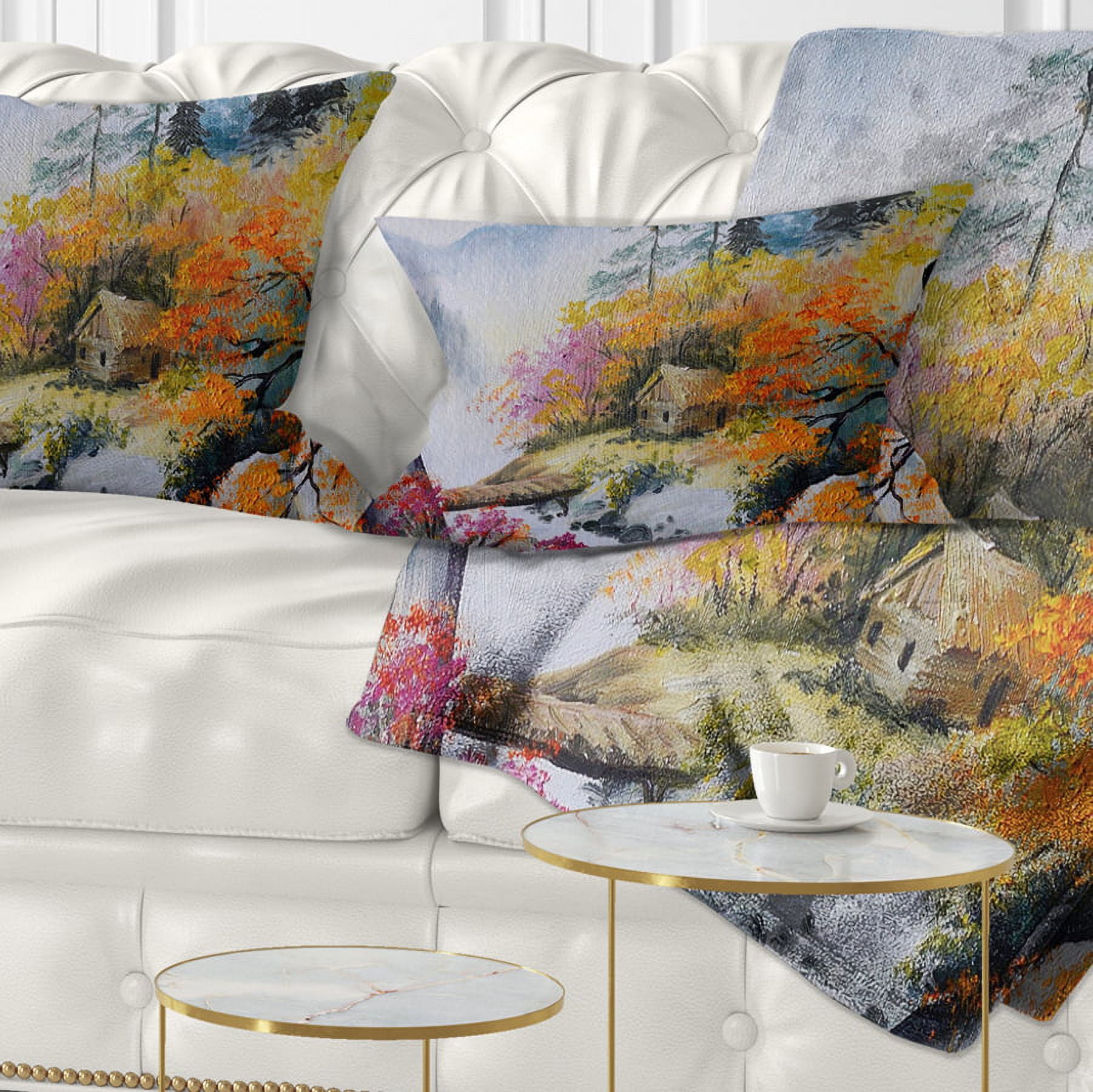 Designart House in the Mountains - Landscape Printed Throw Pillow - 12x20