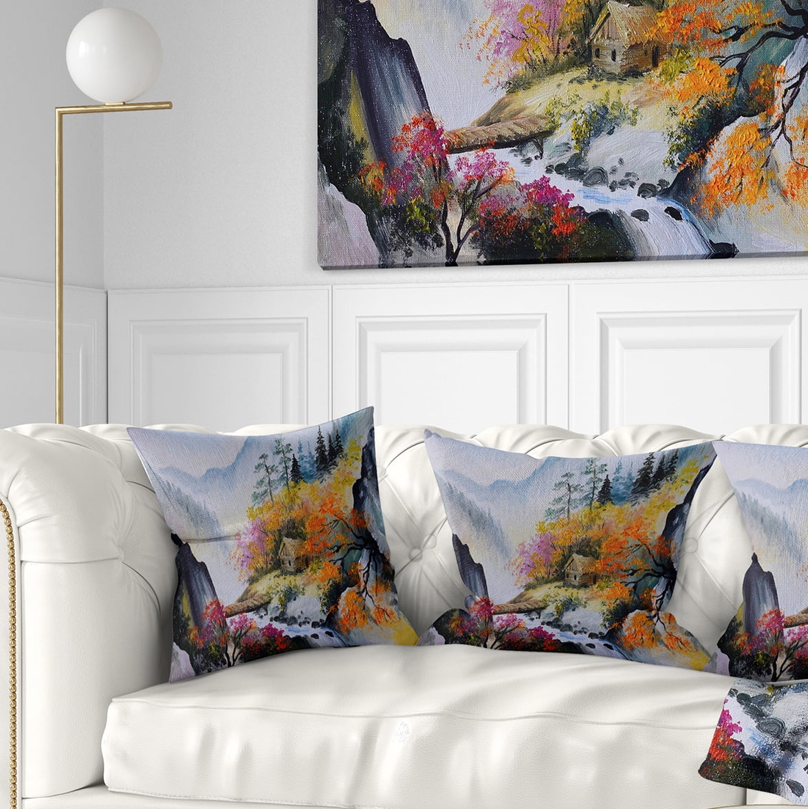 Designart House in the Mountains - Landscape Printed Throw Pillow - 16x16