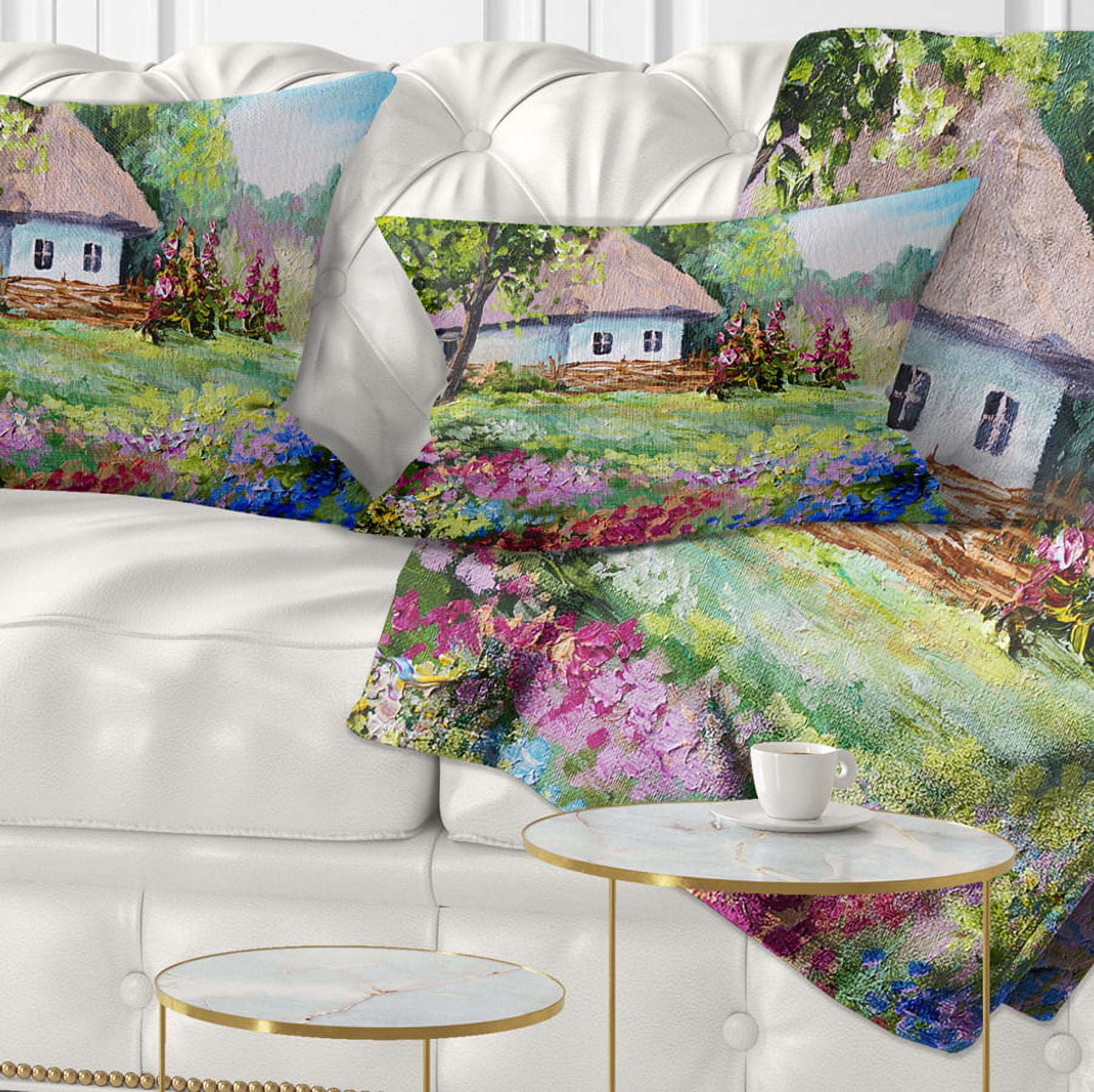 Designart House in the Village Oil Painting - Landscape Printed Throw Pillow - 12x20
