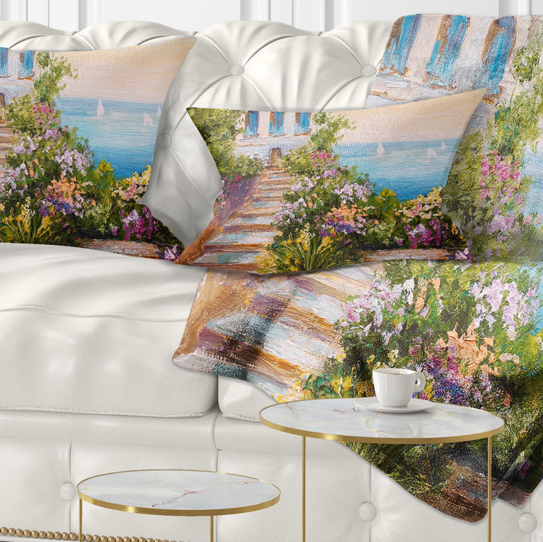 Designart House near the Sea - Landscape Printed Throw Pillow - 12x20