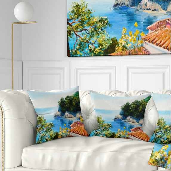 Designart House near the Sea - Landscape Printed Throw Pillow - 18x18
