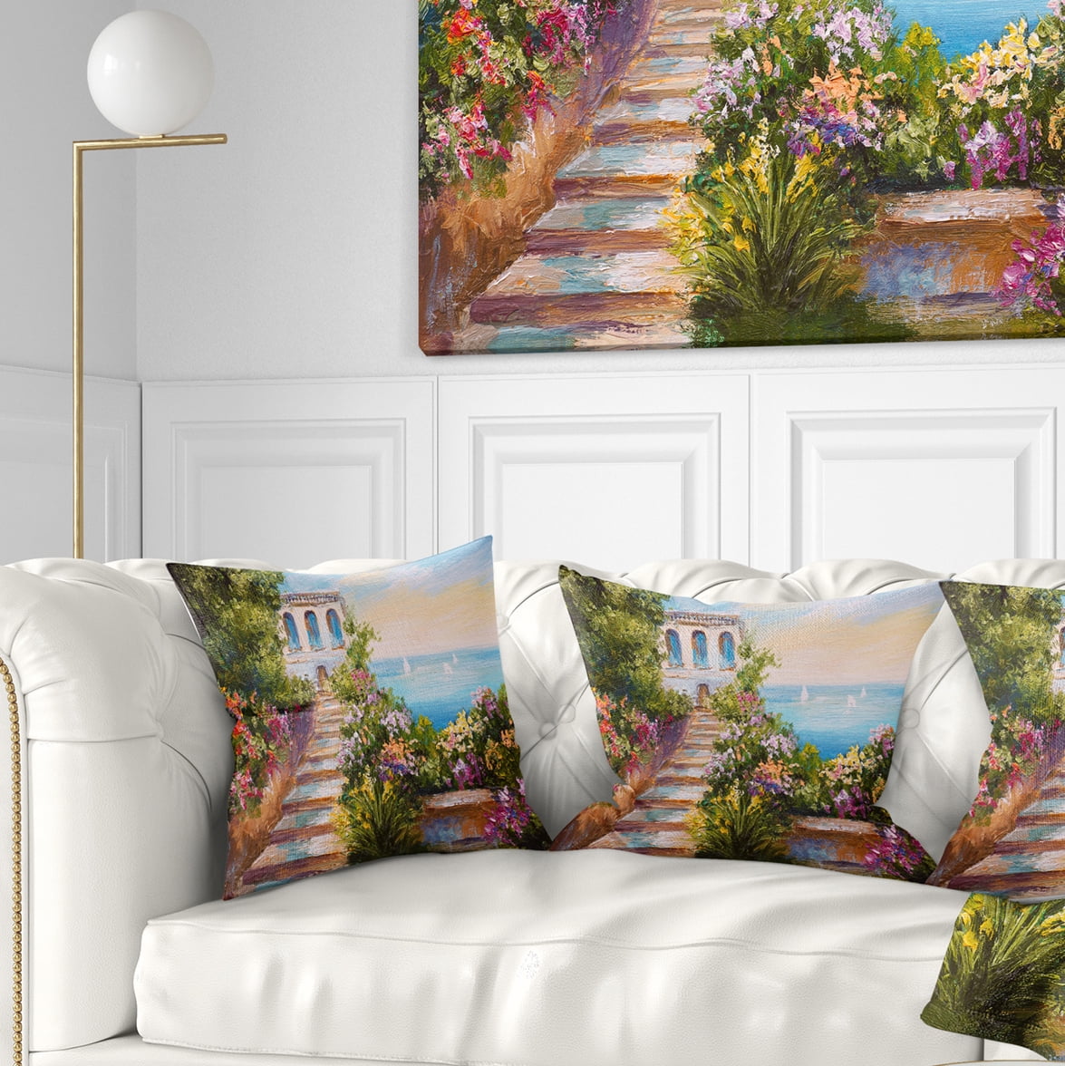Designart House near the Sea - Landscape Printed Throw Pillow - 18x18