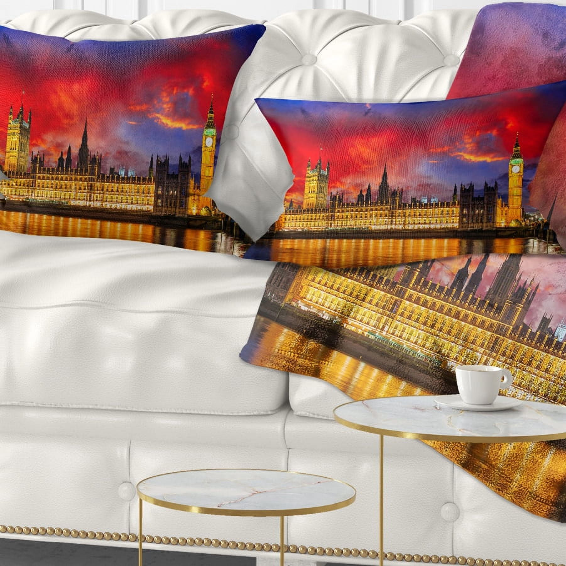 Designart House of Parliament at River Thames - Modern Cityscape Throw Pillow - 12x20