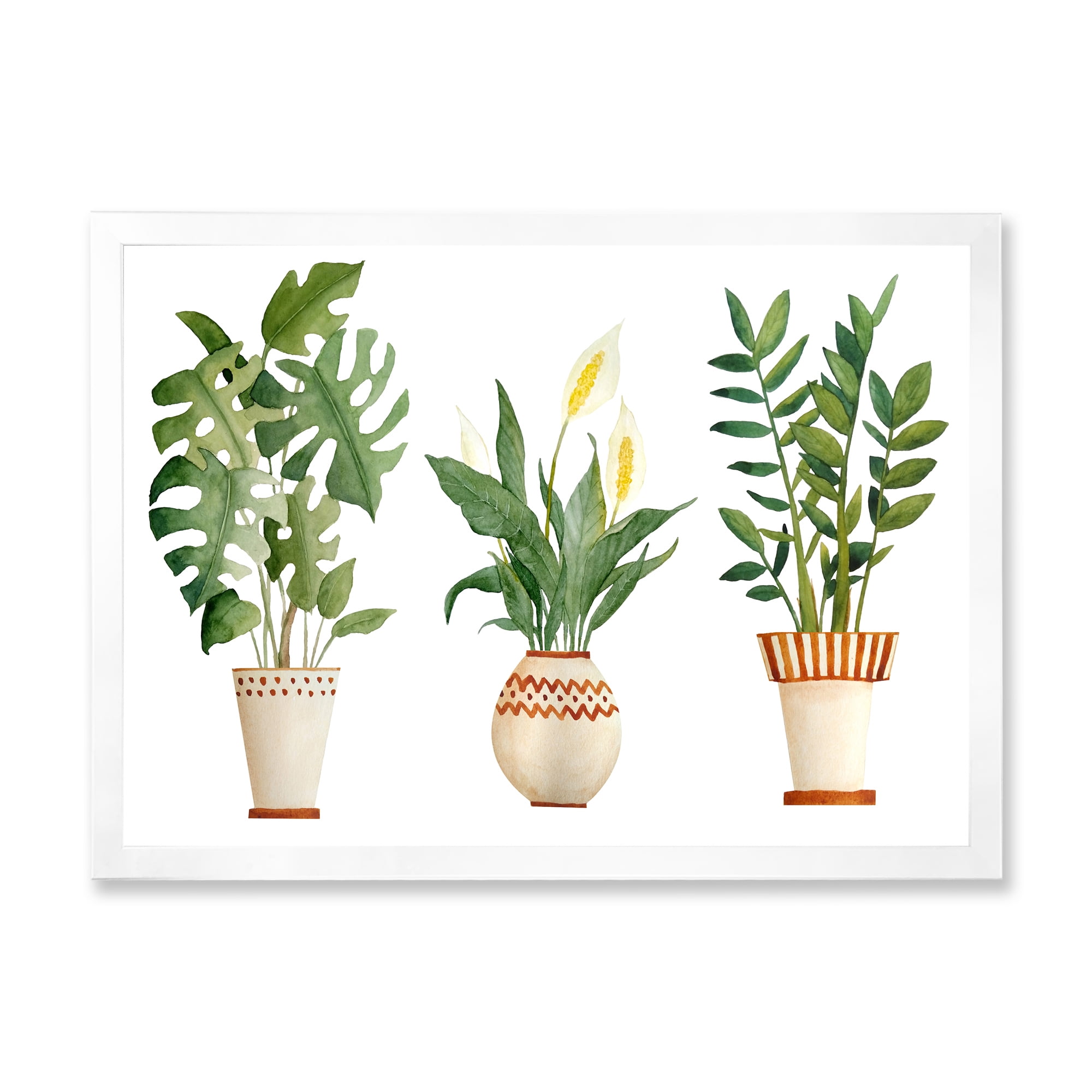 Designart 'Houseplant Peace Lily In Terra Cotta and Monstera' Farmhouse Framed Art Print