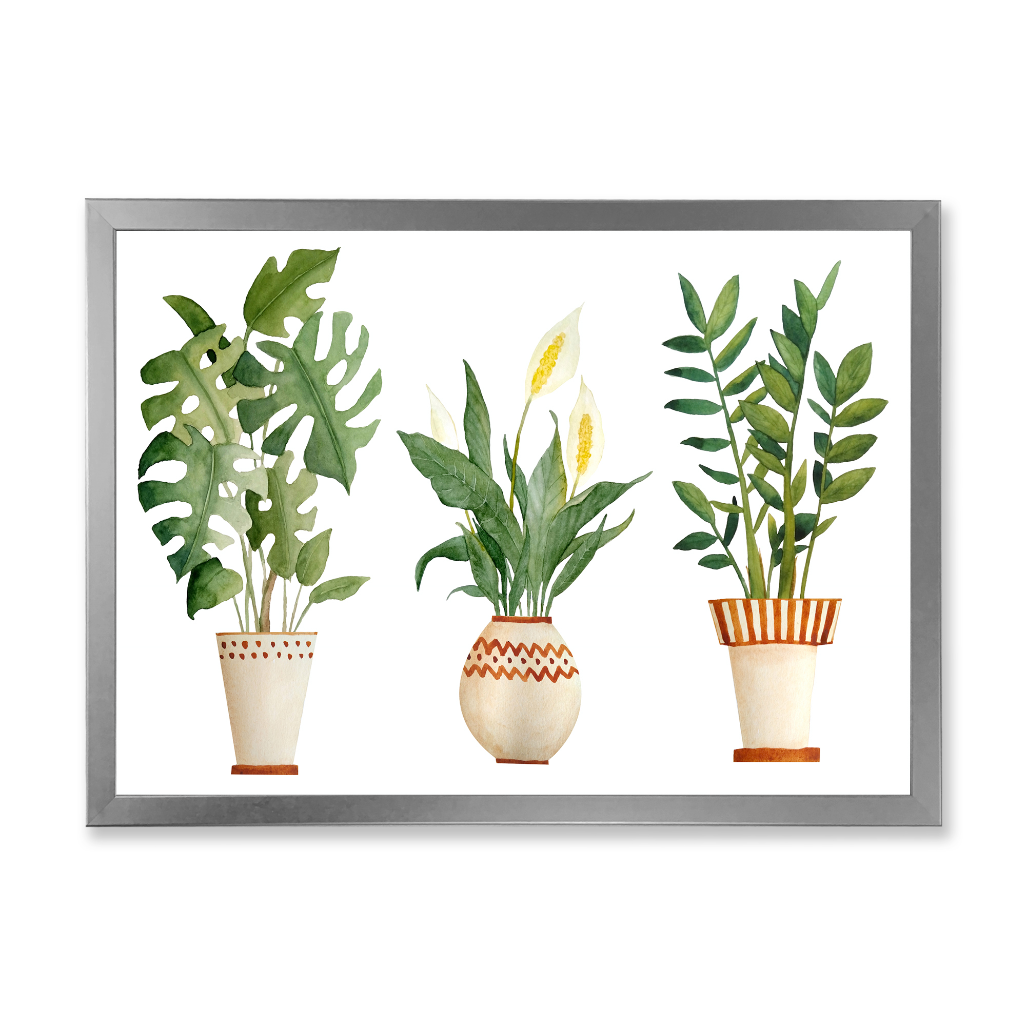 Designart 'Houseplant Peace Lily In Terra Cotta and Monstera' Farmhouse Framed Art Print