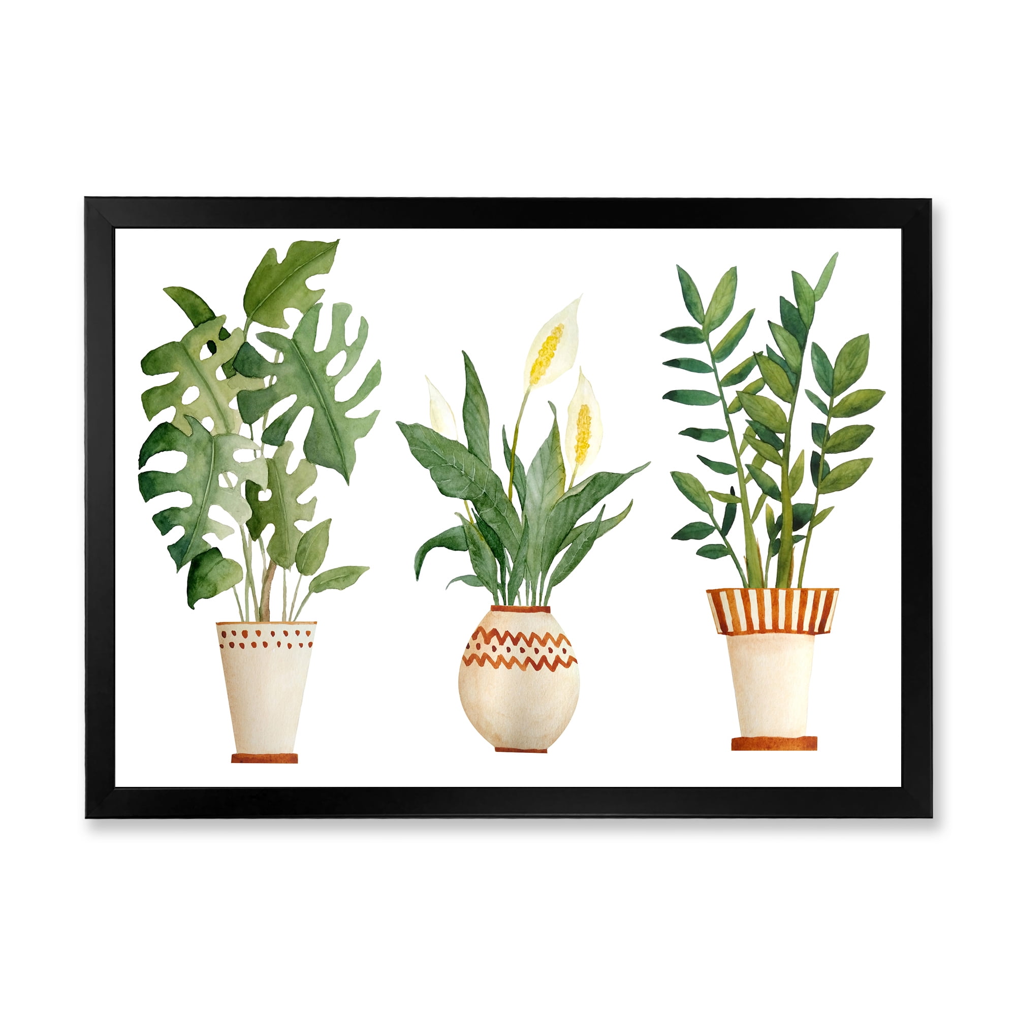 Designart 'Houseplant Peace Lily In Terra Cotta and Monstera' Farmhouse Framed Art Print