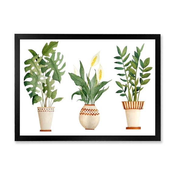 Designart 'Houseplant Peace Lily In Terra Cotta and Monstera' Farmhouse Framed Art Print