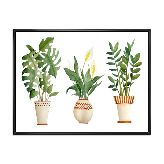 Designart 'Houseplant Peace Lily In Terra Cotta and Monstera' Farmhouse Framed Canvas Wall Art Print