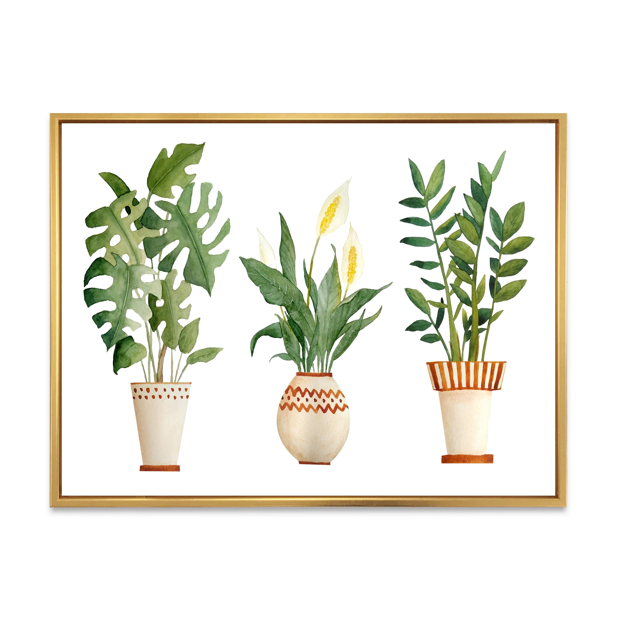 Designart 'Houseplant Peace Lily In Terra Cotta and Monstera' Farmhouse Framed Canvas Wall Art Print
