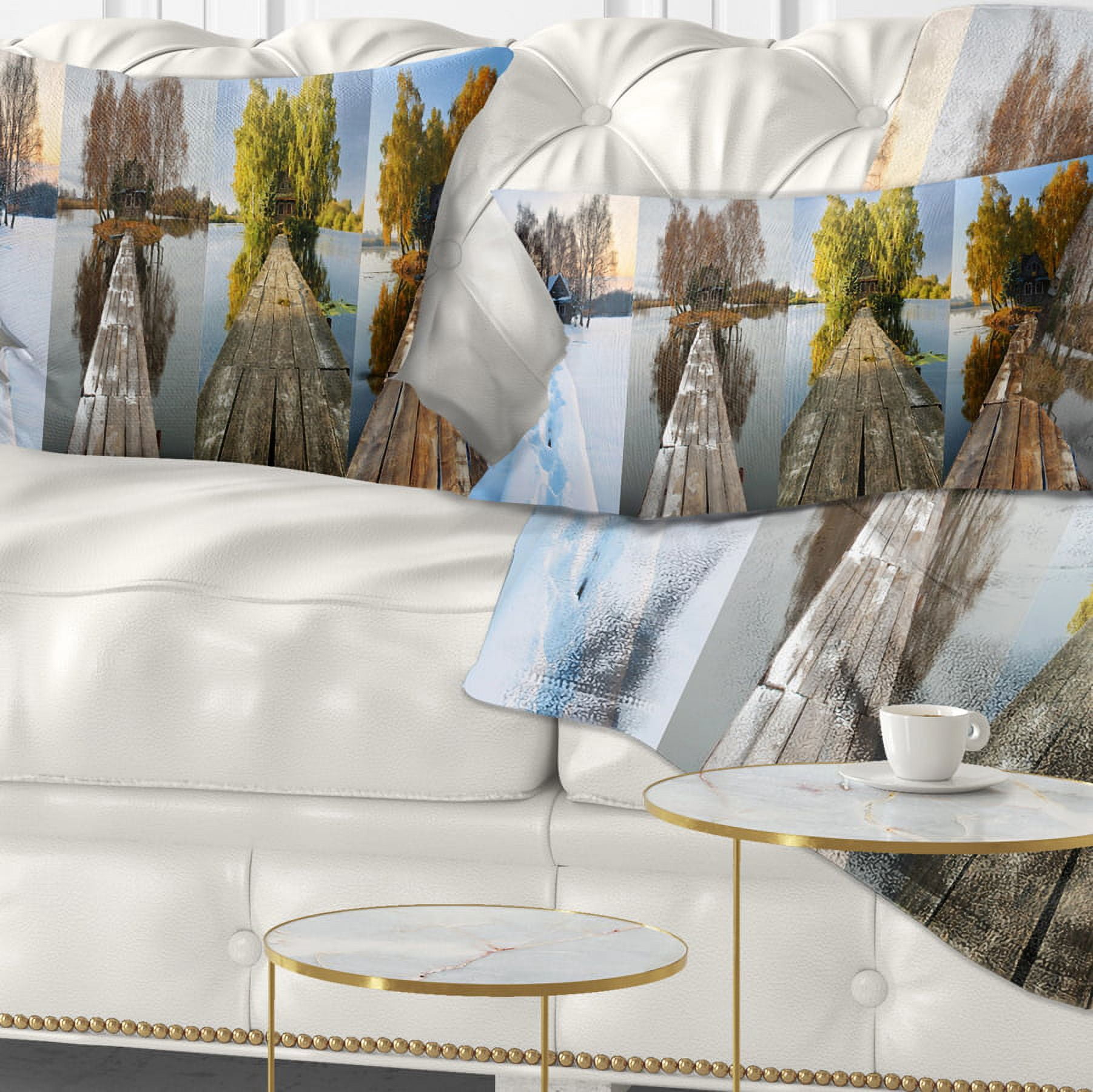 Designart Houses on Small Island Panorama - Modern Seascape Throw Pillow - 12x20