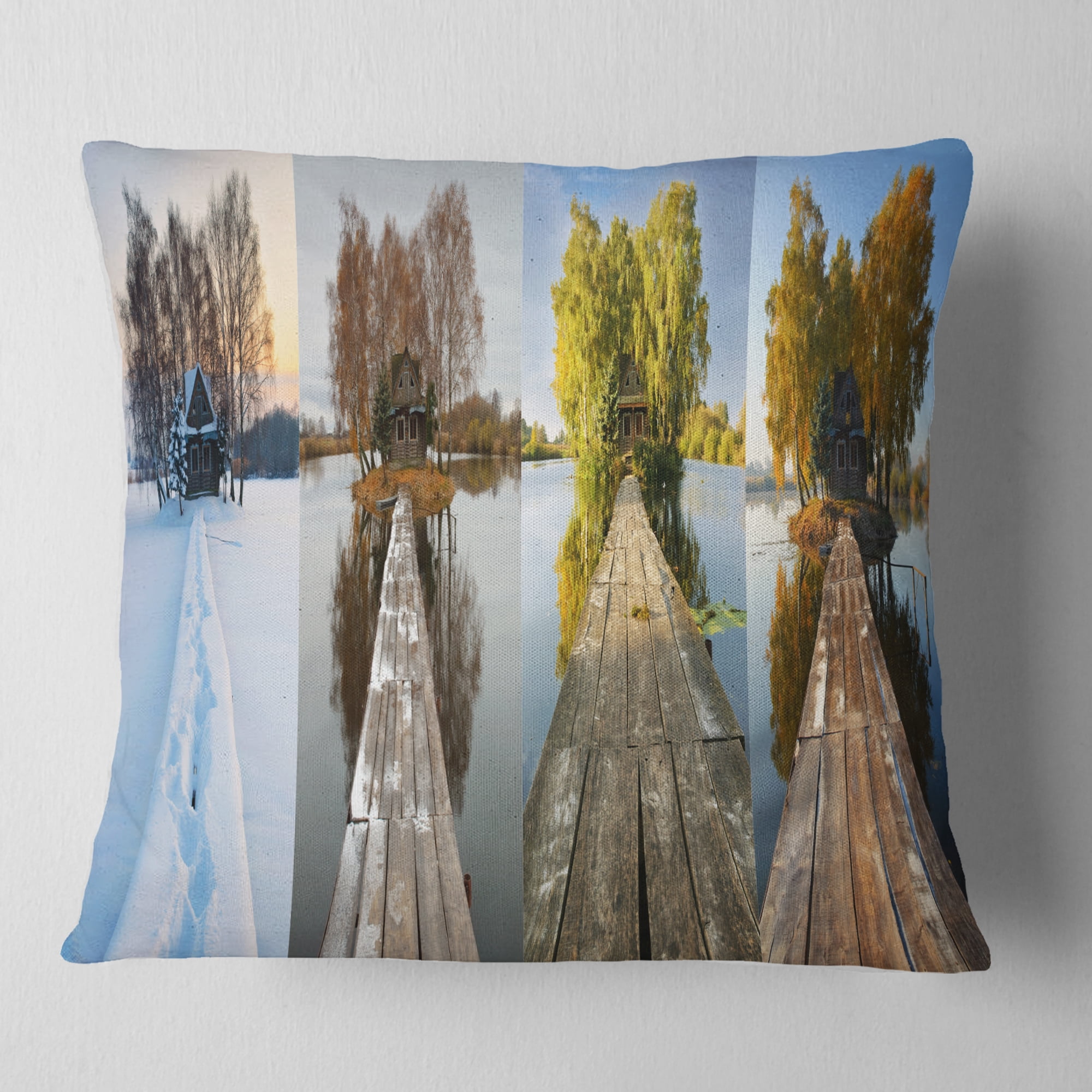 Designart Houses on Small Island Panorama - Modern Seascape Throw Pillow - 18x18