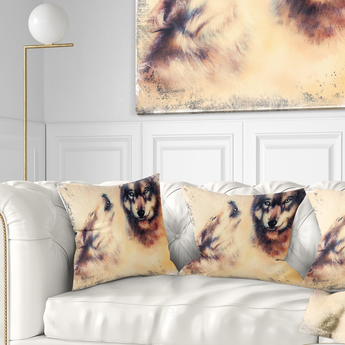 Designart Howling Wolf - Animal Throw Pillow - 18x18