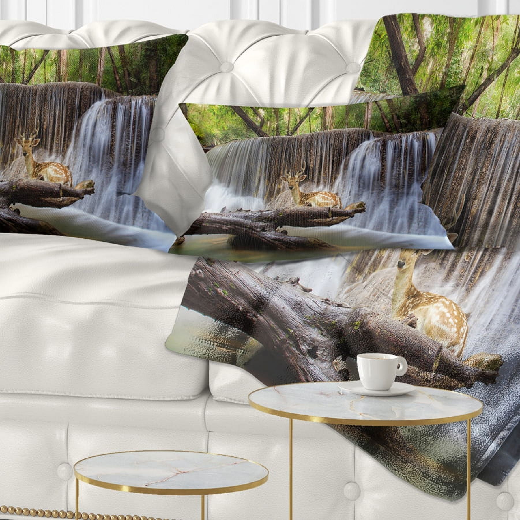 Designart Huai Mae Kamin Waterfall Photo - Abstract Throw Pillow - 12x20