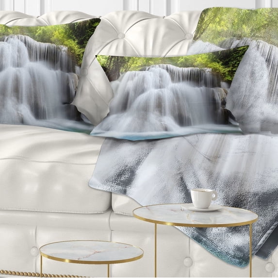 Designart Huai Mae Kamin Waterfall - Photography Throw Pillow - 12x20