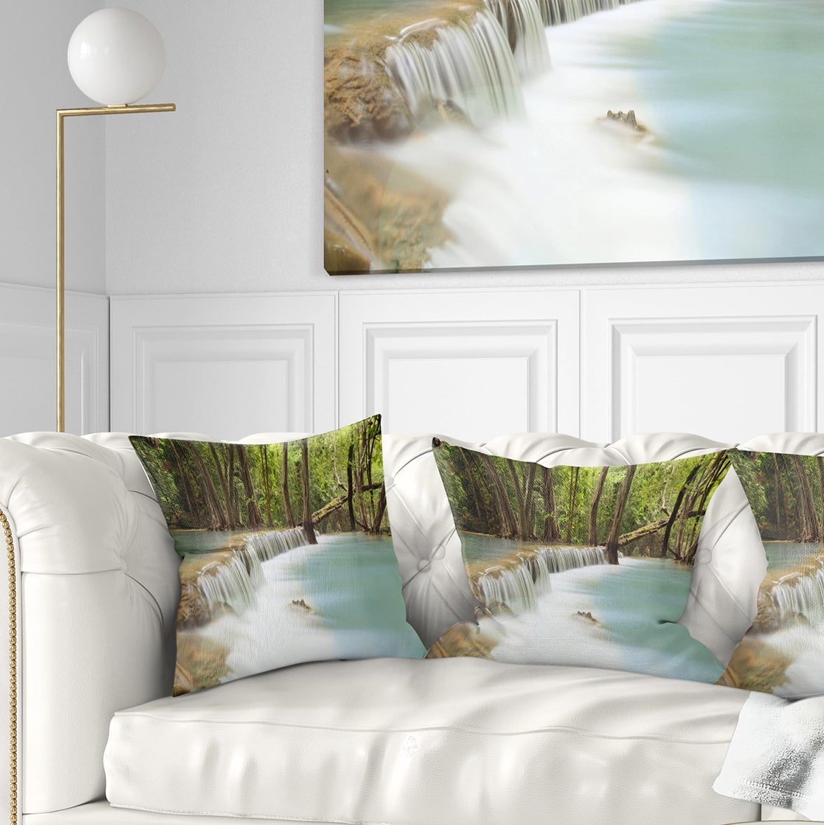 Designart Huai Mae Kamin Waterfall - Photography Throw Pillow - 16x16