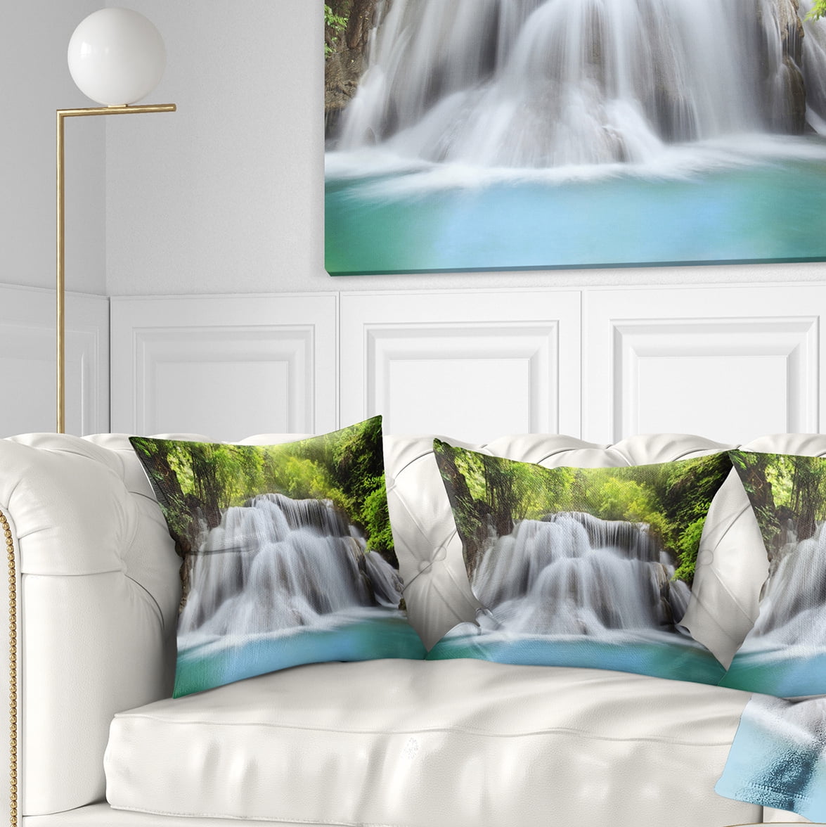 Designart Huai Mae Kamin Waterfall - Photography Throw Pillow - 16x16