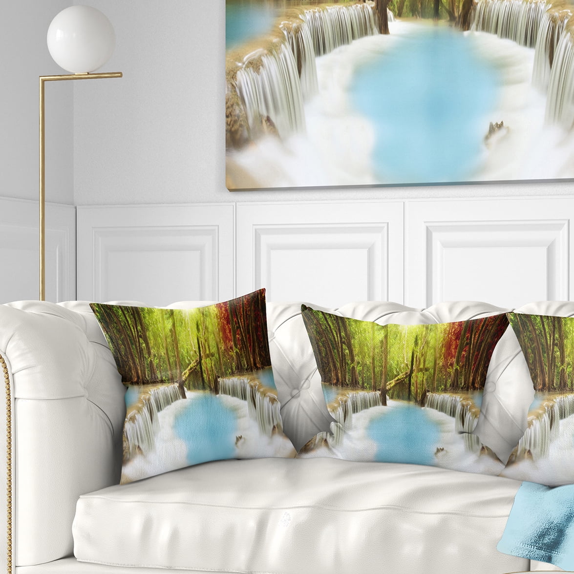 Designart Huai Mae Kamin Waterfall - Photography Throw Pillow - 18x18