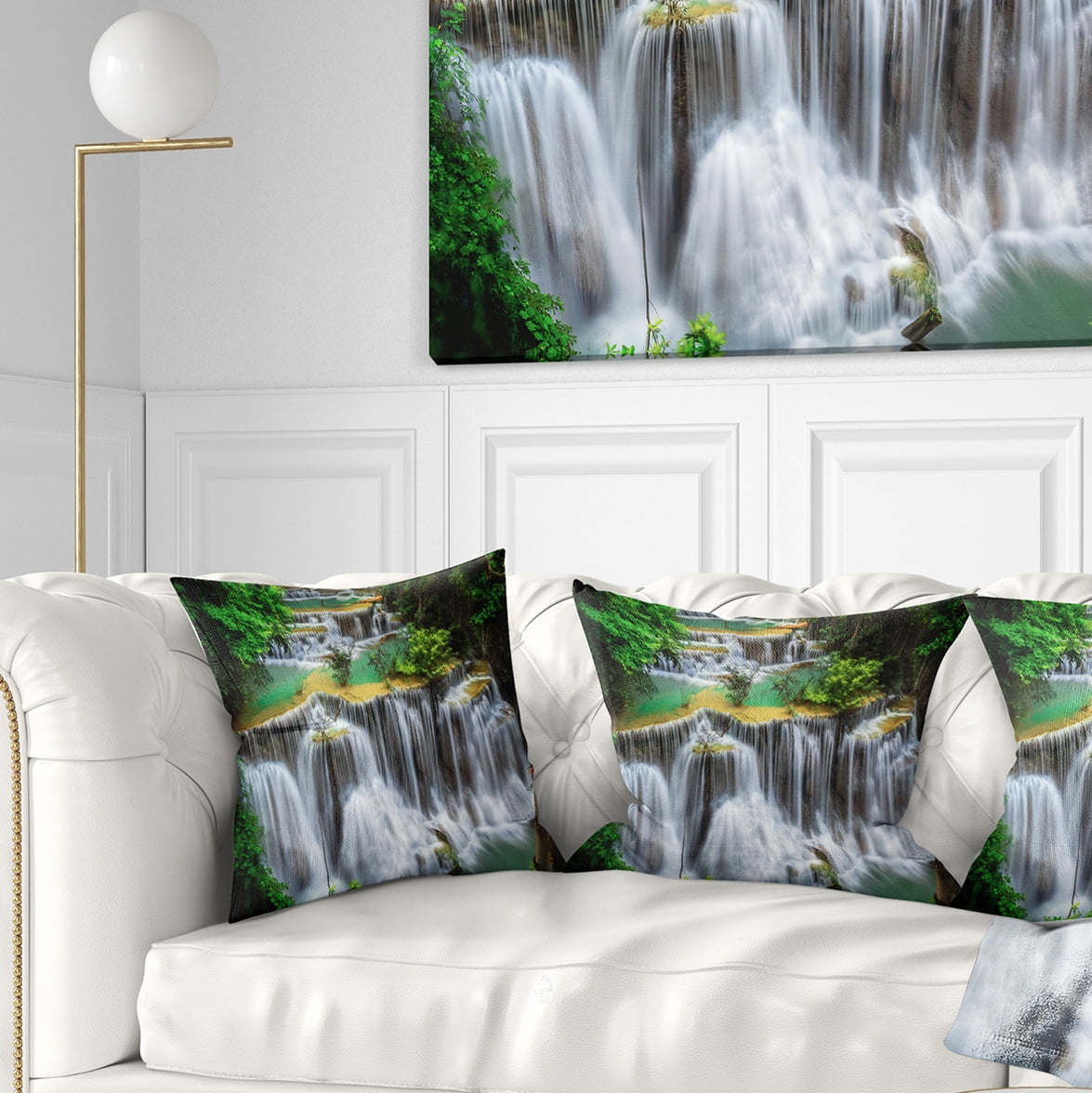 Designart Huay mae Ka Min Waterfall - Photography Throw Pillow - 18x18