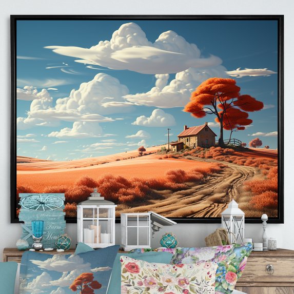 Designart "Hues Of Dreamy Farmlands" Farm Floater Framed Wall Art Living Room