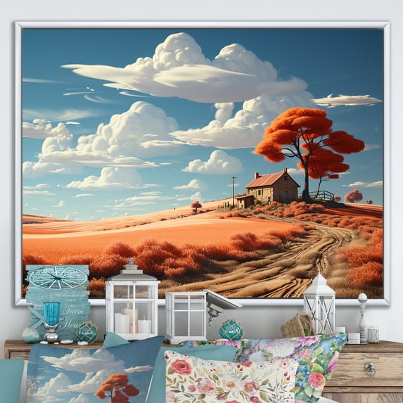 Designart "Hues Of Dreamy Farmlands" Farm Floater Framed Wall Art Living Room