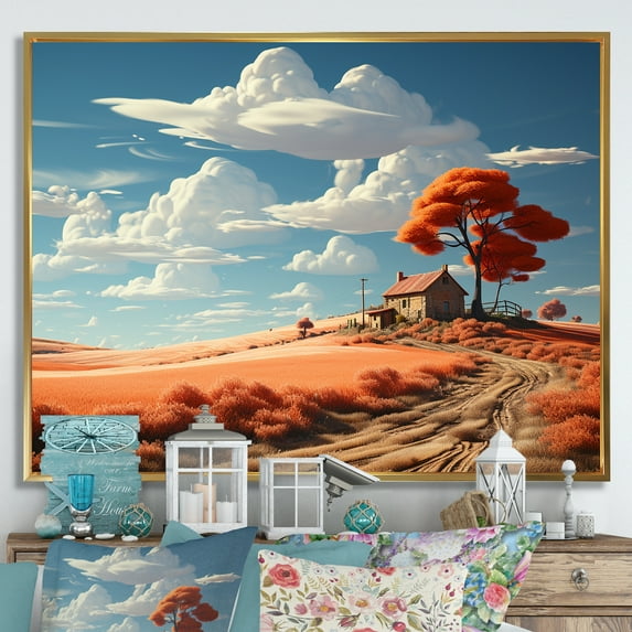 Designart "Hues Of Dreamy Farmlands" Farm Floater Framed Wall Art Living Room
